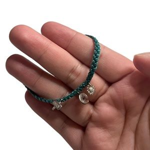 Pura Vida Dark Green Braided Bracelet with Silver Charms